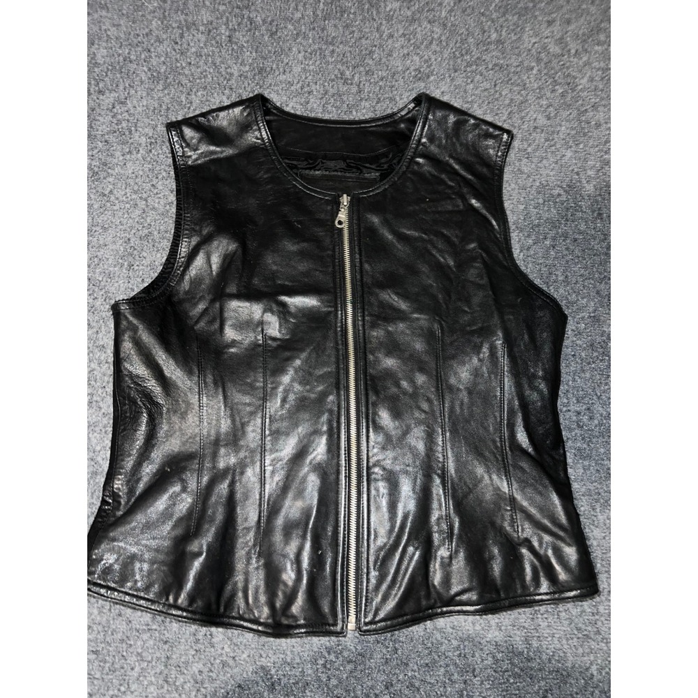 Preston & York Womens Black Genuine Lambskin Leather Full Zip Vest Size Medium